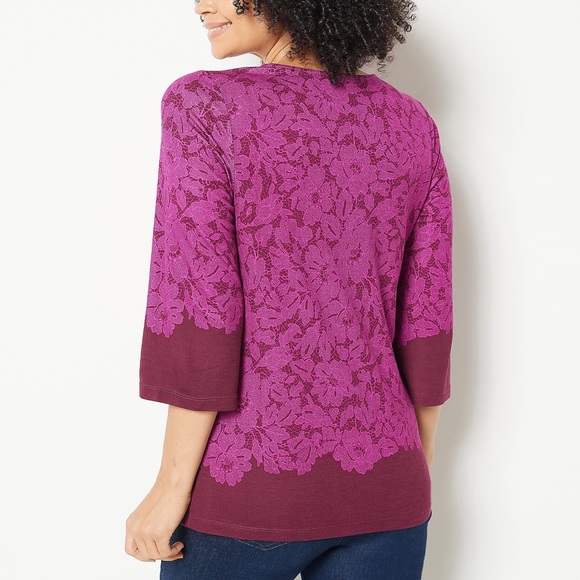 Isaac Mizrahi Live! Women's Shaper Sz XXS Printed Lace Berry purple top - Picture 2 of 3